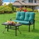 Honhorrs Two-Piece Patio Loveseat and Coffee Table, Padded Bench with a Honeycomb-Pattern Tabletop