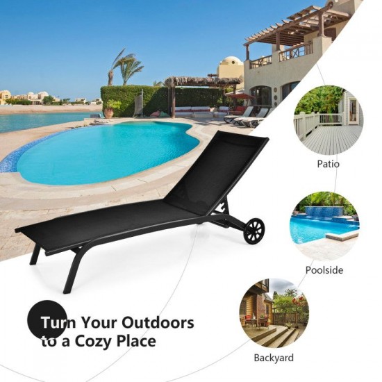 Honhorrs Outdoor Chaise Recliner: Six Backrest Positions, Armrests, Rear Wheels and 330 lb Capacity