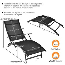 XVX Two Folding Patio Chaise Loungers, Five Backrest Settings with Arms and Stackable Frames
