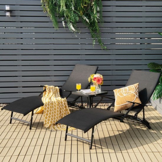 Honhorrs Two Folding Patio Chaise Loungers, Five Backrest Settings with Arms and Stackable Frames