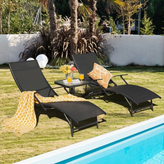 Honhorrs Two Folding Patio Chaise Loungers, Five Backrest Settings with Arms and Stackable Frames