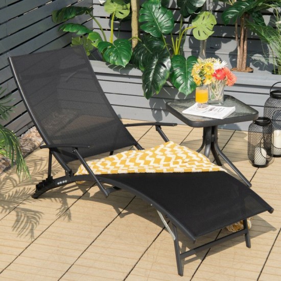 Honhorrs Two Folding Patio Chaise Loungers, Five Backrest Settings with Arms and Stackable Frames