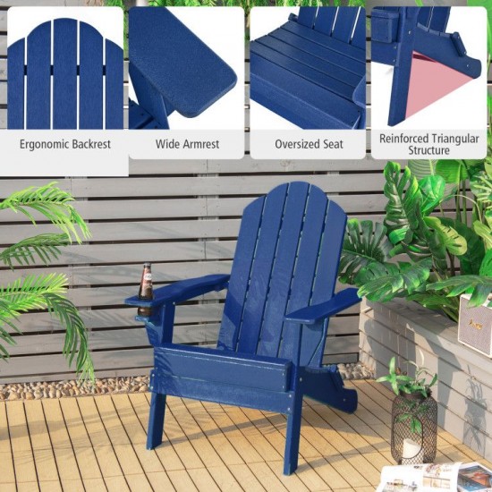 Honhorrs Folding PE Patio Armchair, Built-In Cup Holder and Wide Seat with Stainless Steel Fasteners