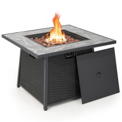 Honhorrs 35-Inch Propane Fire Table, Wicker-Look Exterior with Burner Lid, Lava Rocks and PVC Cover