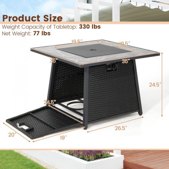 Honhorrs 35-Inch Propane Fire Table, Wicker-Look Exterior with Burner Lid, Lava Rocks and PVC Cover