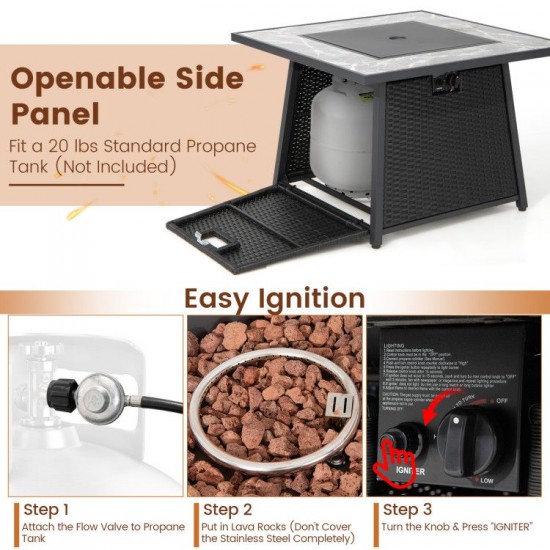 Honhorrs 35-Inch Propane Fire Table, Wicker-Look Exterior with Burner Lid, Lava Rocks and PVC Cover
