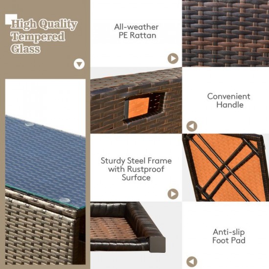 Honhorrs Nine-Piece Wicker Patio Set, 50,000-BTU Fire Table with Cushion Storage and Two Ottomans