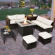 Honhorrs Nine-Piece Wicker Patio Set, 50,000-BTU Fire Table with Cushion Storage and Two Ottomans