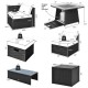 Honhorrs Nine-Piece Wicker Patio Group, 35-Inch Gas Fire Table with Storage Ottomans and Cushions
