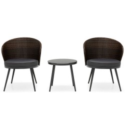 XVX Three-Piece Patio Bistro Set, Curved-Back Cushioned Chairs and Tempered Glass Coffee Table