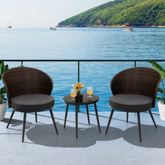 Honhorrs Three-Piece Patio Bistro Set, Curved-Back Cushioned Chairs and Tempered Glass Coffee Table