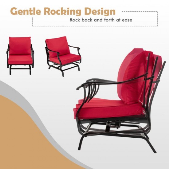 Owlyin Three-Piece Patio Glider Set, Two Padded Chairs and Steel Coffee Table with Zippered Covers