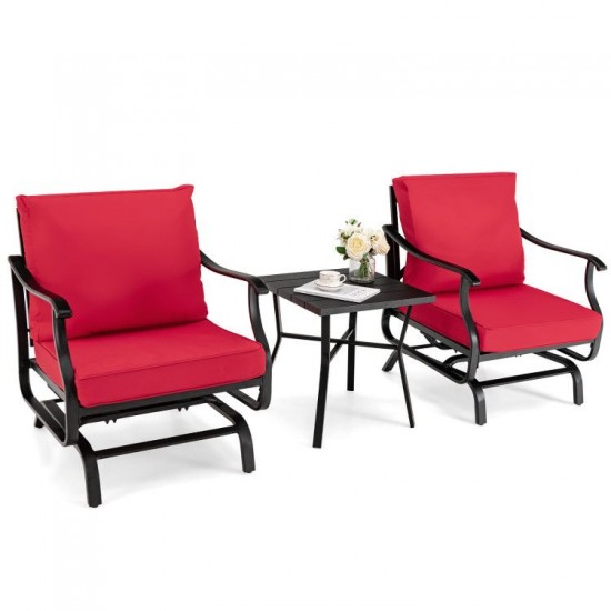 Owlyin Three-Piece Patio Glider Set, Two Padded Chairs and Steel Coffee Table with Zippered Covers