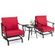 Owlyin Three-Piece Patio Glider Set, Two Padded Chairs and Steel Coffee Table with Zippered Covers
