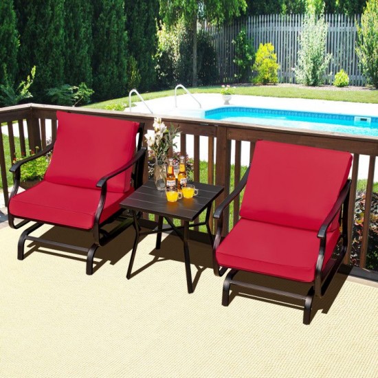 Owlyin Three-Piece Patio Glider Set, Two Padded Chairs and Steel Coffee Table with Zippered Covers