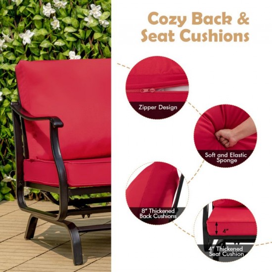 Owlyin Three-Piece Patio Glider Set, Two Padded Chairs and Steel Coffee Table with Zippered Covers