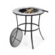Honhorrs 23.5-Inch Round Wood-Burning Fire Pit Table, Steel Bowl with Mesh Screen and Tending Poker