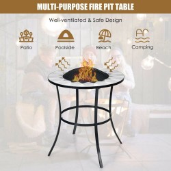 Honhorrs 23.5-Inch Round Wood-Burning Fire Pit Table, Steel Bowl with Mesh Screen and Tending Poker