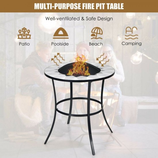 Honhorrs 23.5-Inch Round Wood-Burning Fire Pit Table, Steel Bowl with Mesh Screen and Tending Poker