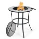 Honhorrs 23.5-Inch Round Wood-Burning Fire Pit Table, Steel Bowl with Mesh Screen and Tending Poker