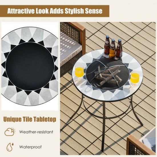 Honhorrs 23.5-Inch Round Wood-Burning Fire Pit Table, Steel Bowl with Mesh Screen and Tending Poker