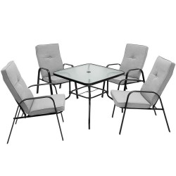 XVX Four Stackable Patio Dining Chairs, Tall Cushions and Curved Arms on Reinforced Steel Frames