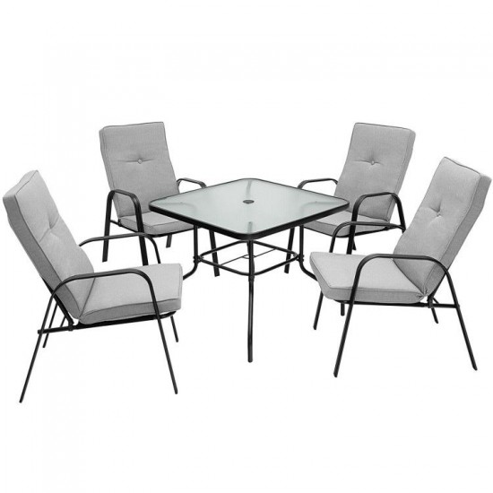 Owlyin Four Stackable Patio Dining Chairs, Tall Cushions and Curved Arms on Reinforced Steel Frames