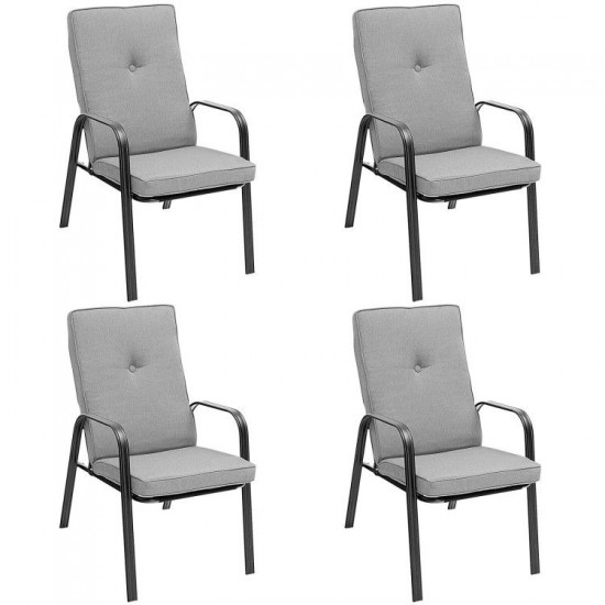 Owlyin Four Stackable Patio Dining Chairs, Tall Cushions and Curved Arms on Reinforced Steel Frames