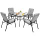 Owlyin Four Stackable Patio Dining Chairs, Tall Cushions and Curved Arms on Reinforced Steel Frames