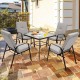 Owlyin Four Stackable Patio Dining Chairs, Tall Cushions and Curved Arms on Reinforced Steel Frames