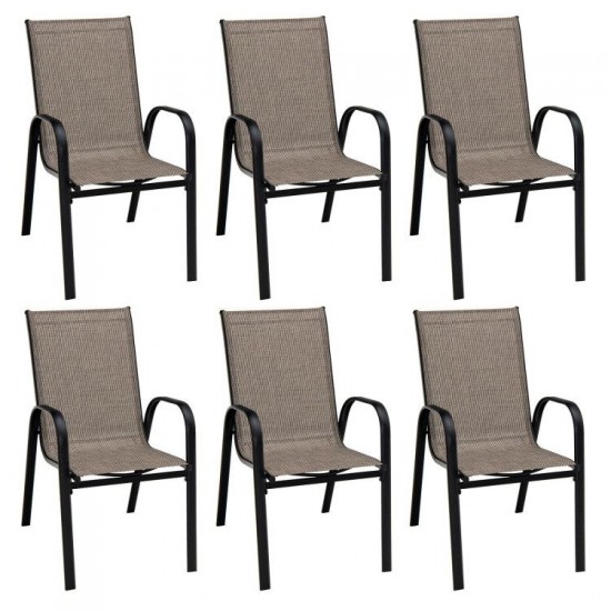 Honhorrs Six Stackable Patio Dining Chairs, Fabric Seats with Curved Armrests and Steel Frame Legs
