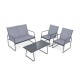 Honhorrs Four-Piece Metal Patio Chat Set, Fabric Loveseat and Two Chairs with Tempered-Glass Table