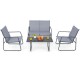 Honhorrs Four-Piece Metal Patio Chat Set, Fabric Loveseat and Two Chairs with Tempered-Glass Table