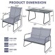 Honhorrs Four-Piece Metal Patio Chat Set, Fabric Loveseat and Two Chairs with Tempered-Glass Table