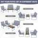 Honhorrs Four-Piece Metal Patio Chat Set, Fabric Loveseat and Two Chairs with Tempered-Glass Table