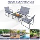 Honhorrs Four-Piece Metal Patio Chat Set, Fabric Loveseat and Two Chairs with Tempered-Glass Table