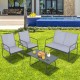 Honhorrs Four-Piece Metal Patio Chat Set, Fabric Loveseat and Two Chairs with Tempered-Glass Table