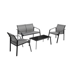 XVX Four-Piece Fabric Patio Chat Set, Loveseat and Armchairs with Steel Frames and Glass Table