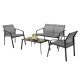 Honhorrs Four-Piece Fabric Patio Chat Set, Loveseat and Armchairs with Steel Frames and Glass Table