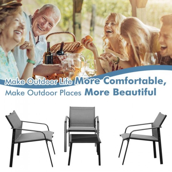 Honhorrs Four-Piece Fabric Patio Chat Set, Loveseat and Armchairs with Steel Frames and Glass Table