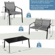 Honhorrs Four-Piece Fabric Patio Chat Set, Loveseat and Armchairs with Steel Frames and Glass Table