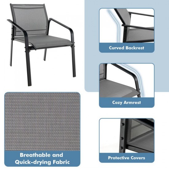 Honhorrs Four-Piece Fabric Patio Chat Set, Loveseat and Armchairs with Steel Frames and Glass Table