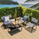 Honhorrs Four-Piece Fabric Patio Chat Set, Loveseat and Armchairs with Steel Frames and Glass Table