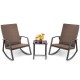 Owlyin Three-Piece Patio Rocking Set, Rattan Chairs with Strapped Cushions and a Matching Side Table