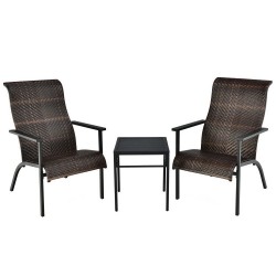 XVX Three-Piece Patio Bistro Set, High-Back Wicker Armchairs and Table on Coated Steel Frames