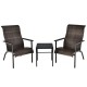 Honhorrs Three-Piece Patio Bistro Set, High-Back Wicker Armchairs and Table on Coated Steel Frames