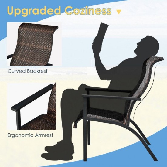 Honhorrs Three-Piece Patio Bistro Set, High-Back Wicker Armchairs and Table on Coated Steel Frames