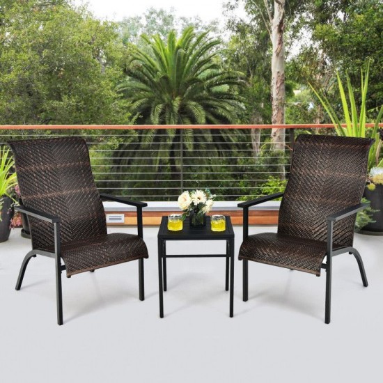 Honhorrs Three-Piece Patio Bistro Set, High-Back Wicker Armchairs and Table on Coated Steel Frames