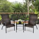 Honhorrs Three-Piece Patio Bistro Set, High-Back Wicker Armchairs and Table on Coated Steel Frames