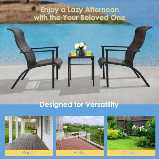 Honhorrs Three-Piece Patio Bistro Set, High-Back Wicker Armchairs and Table on Coated Steel Frames